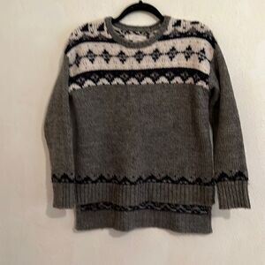 Loft Acrylic/Wool Fair Isles Print Heather Gray Long Sleeve Sweater Size S
